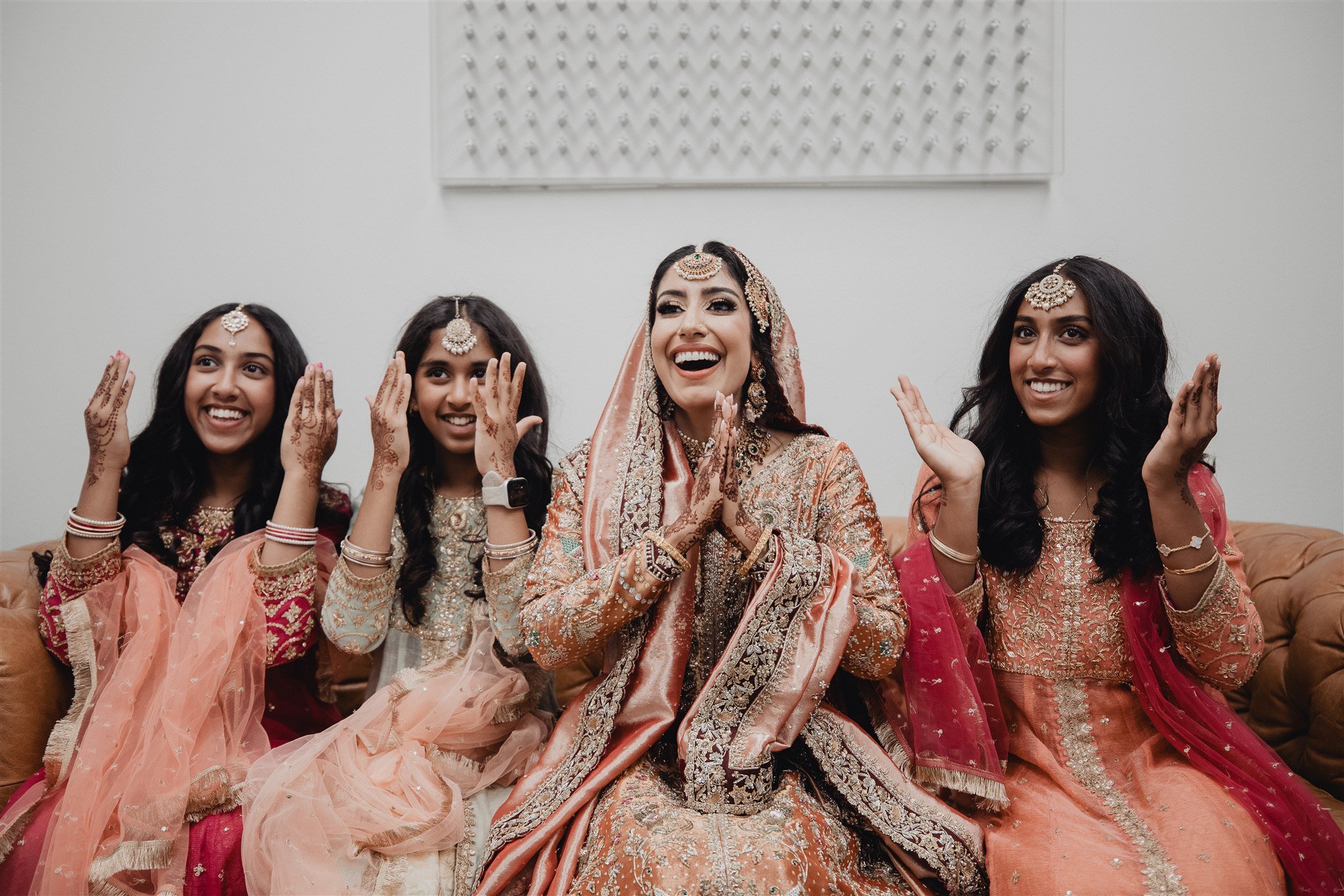 bride and her bridesmaids on her wedding day at anaheim hills golf course