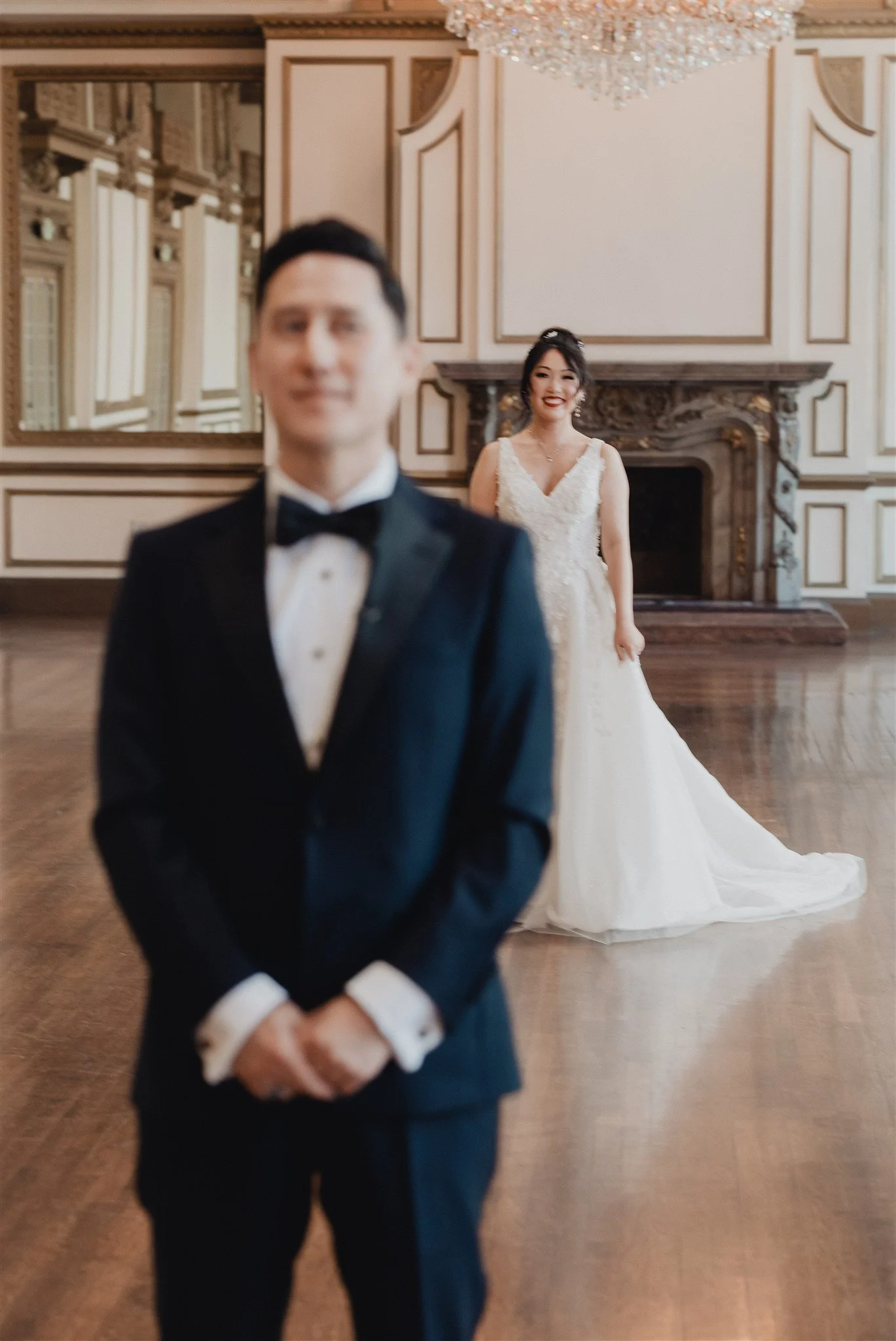 bride and groom first look on their wedding day at Alexandria ballrooms