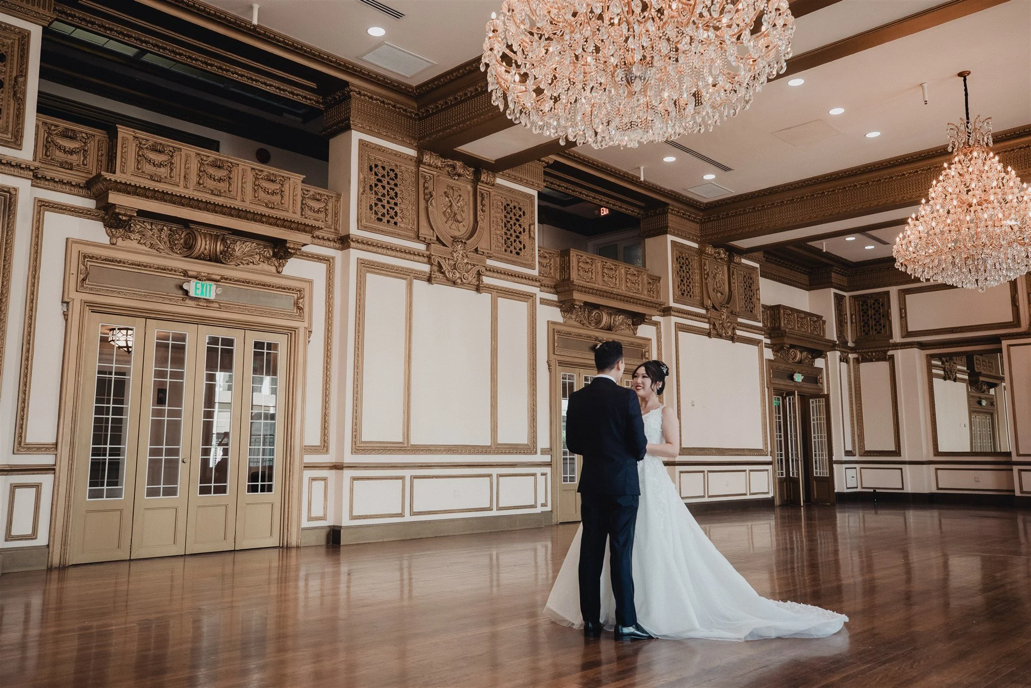 bride and groom first look on their wedding day at Alexandria ballrooms