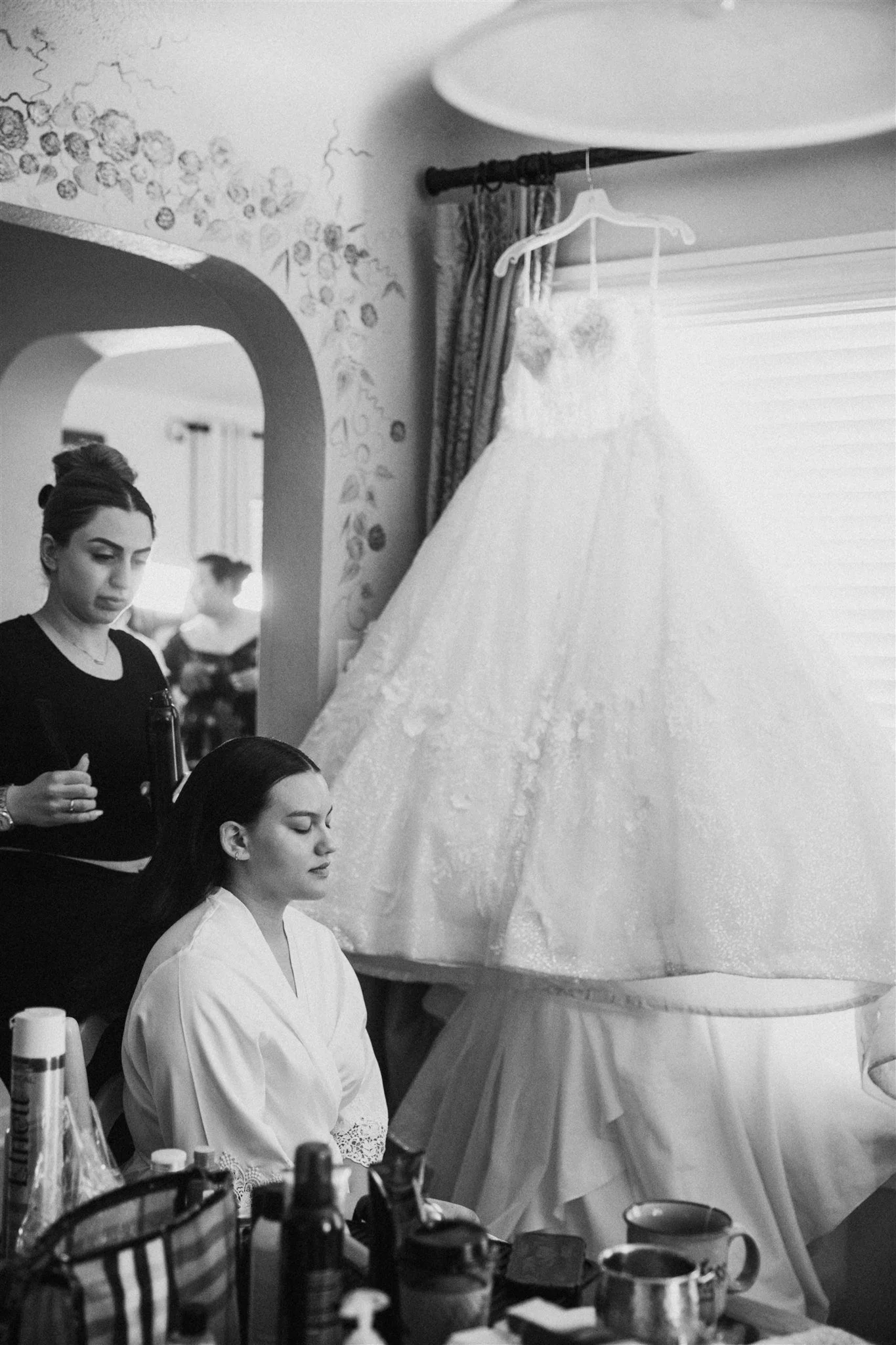 bride getting for her wedding day in glendale, california