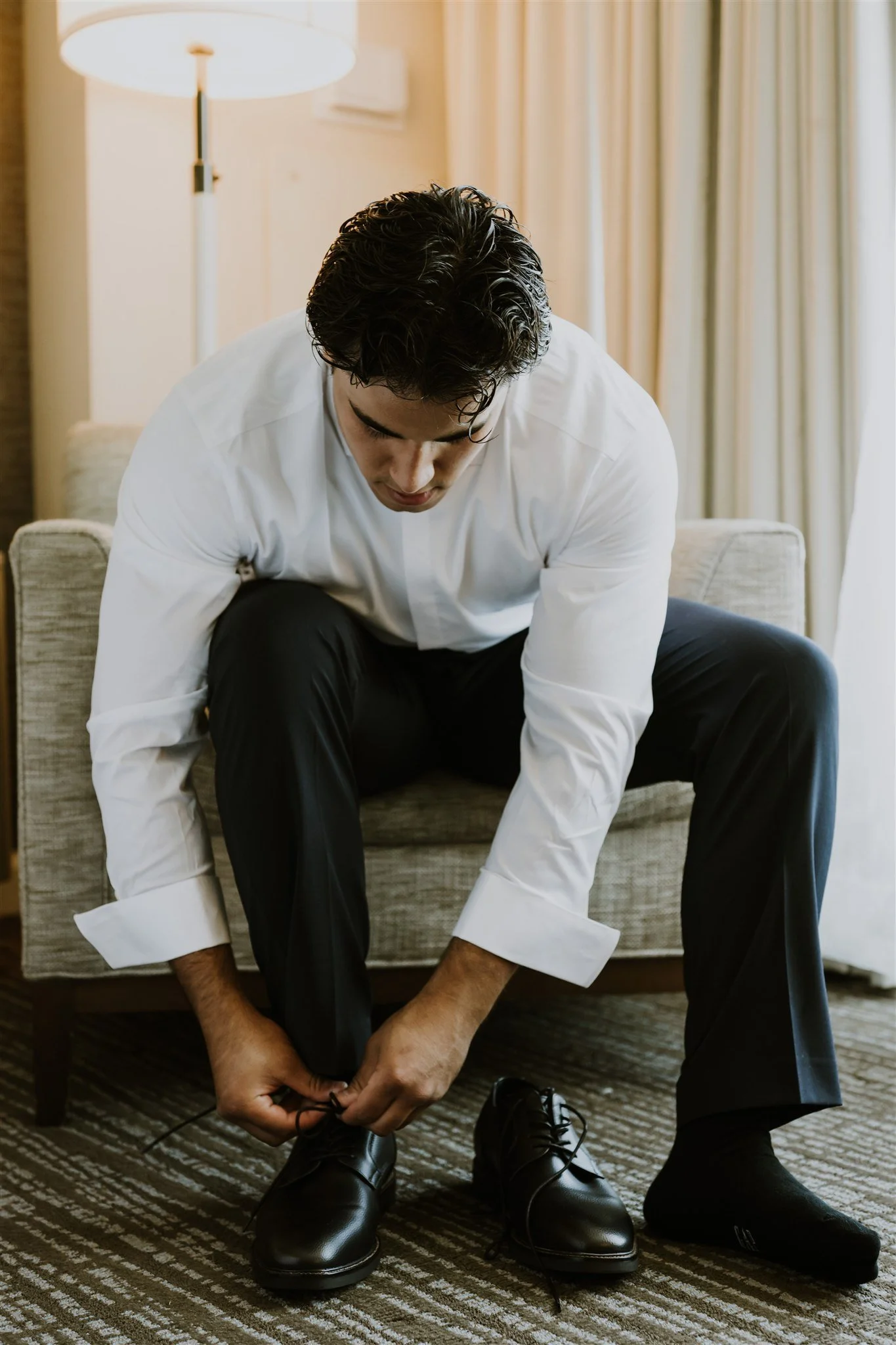 groom getting for his wedding day in glendale, california