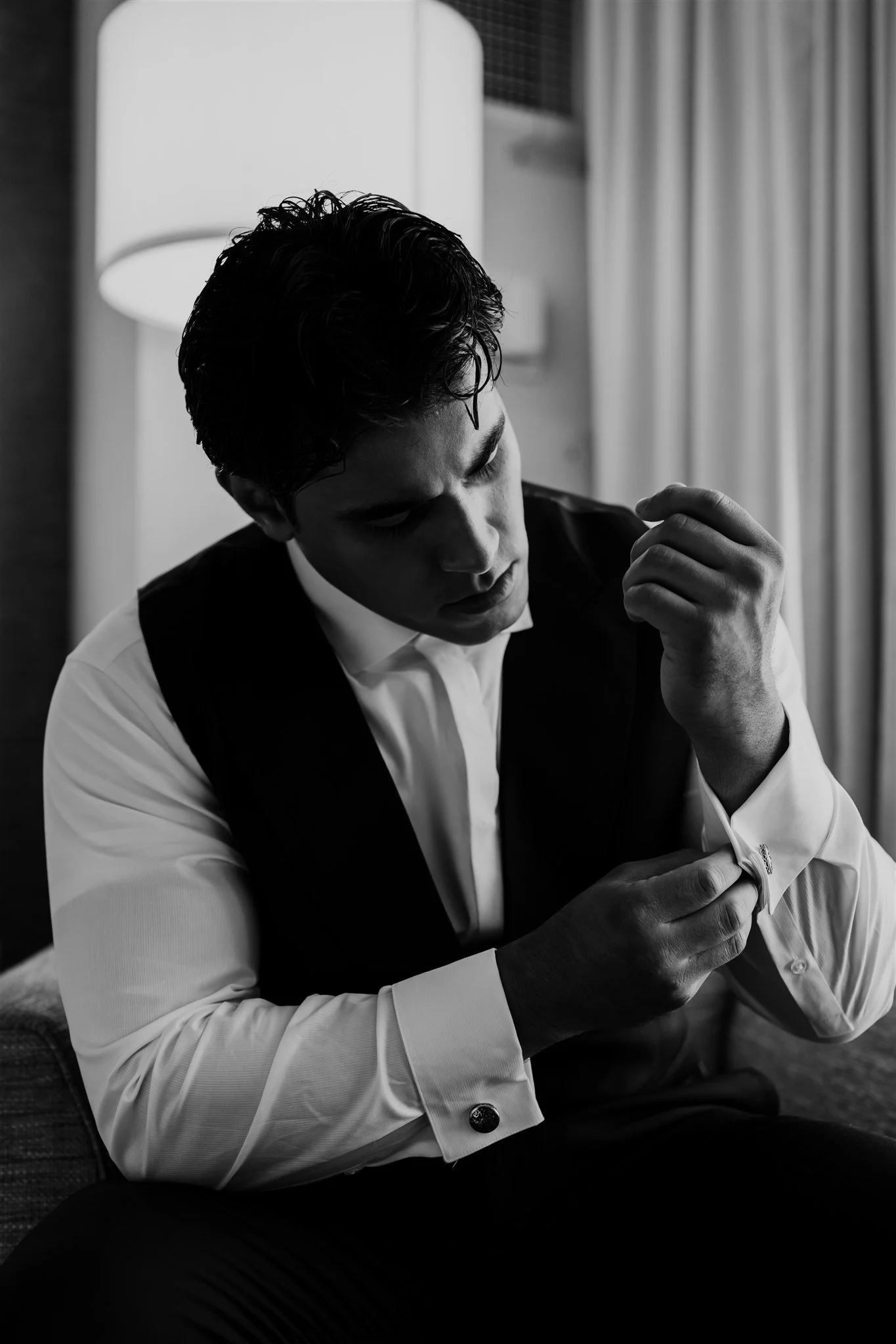 groom getting for his wedding day in glendale, california