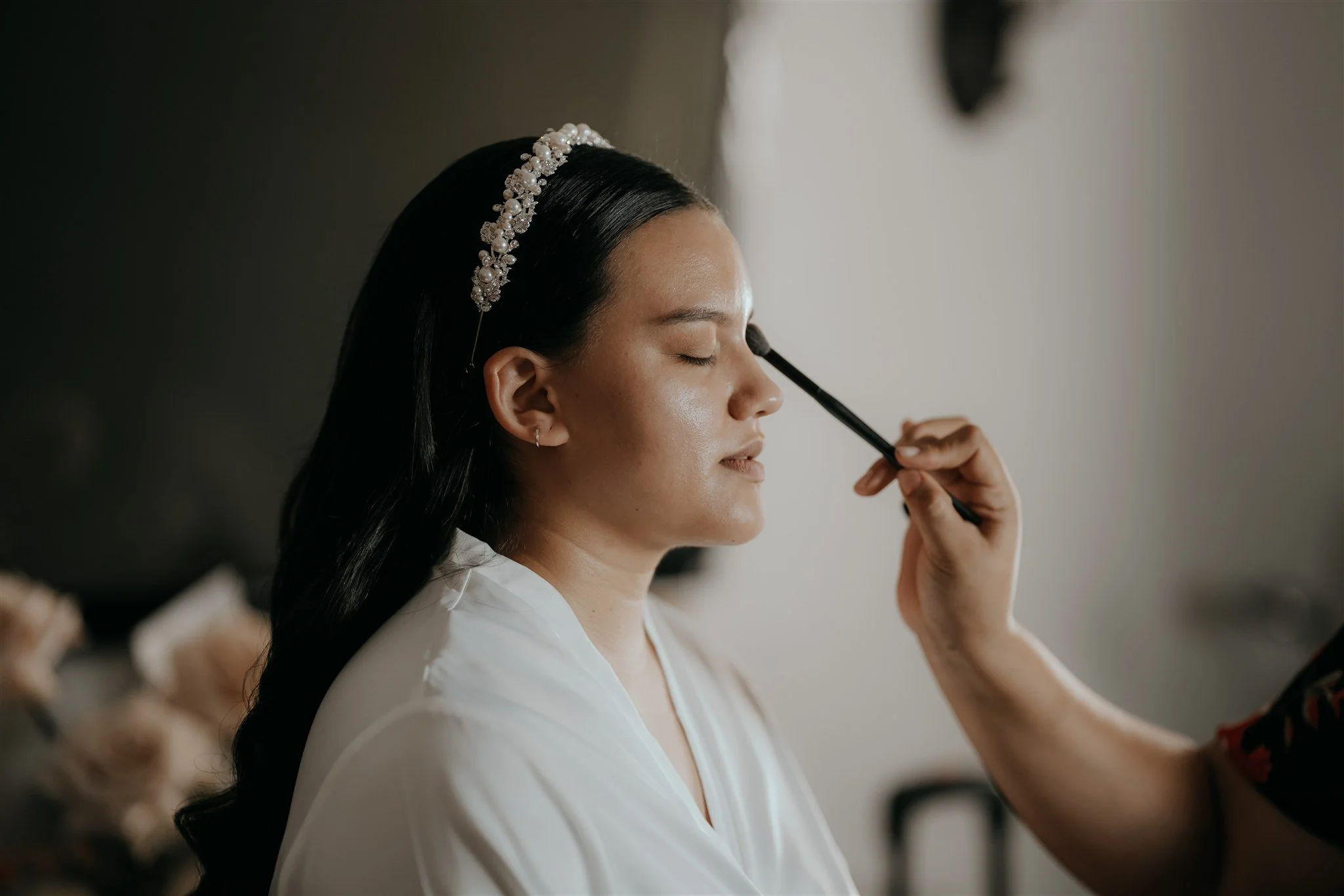 bride getting for her wedding day in glendale, california