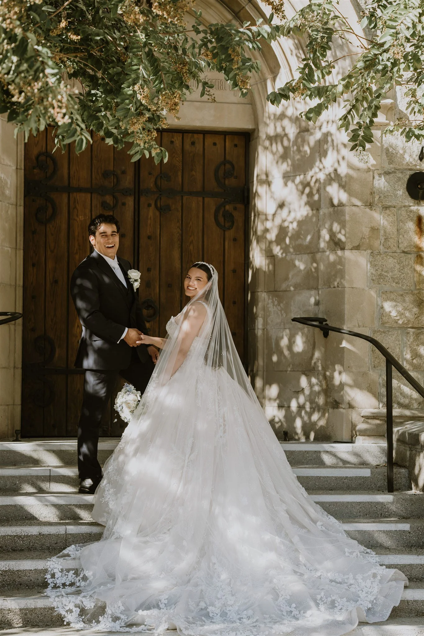 bride and groom location shoot in at incarnation catholic church