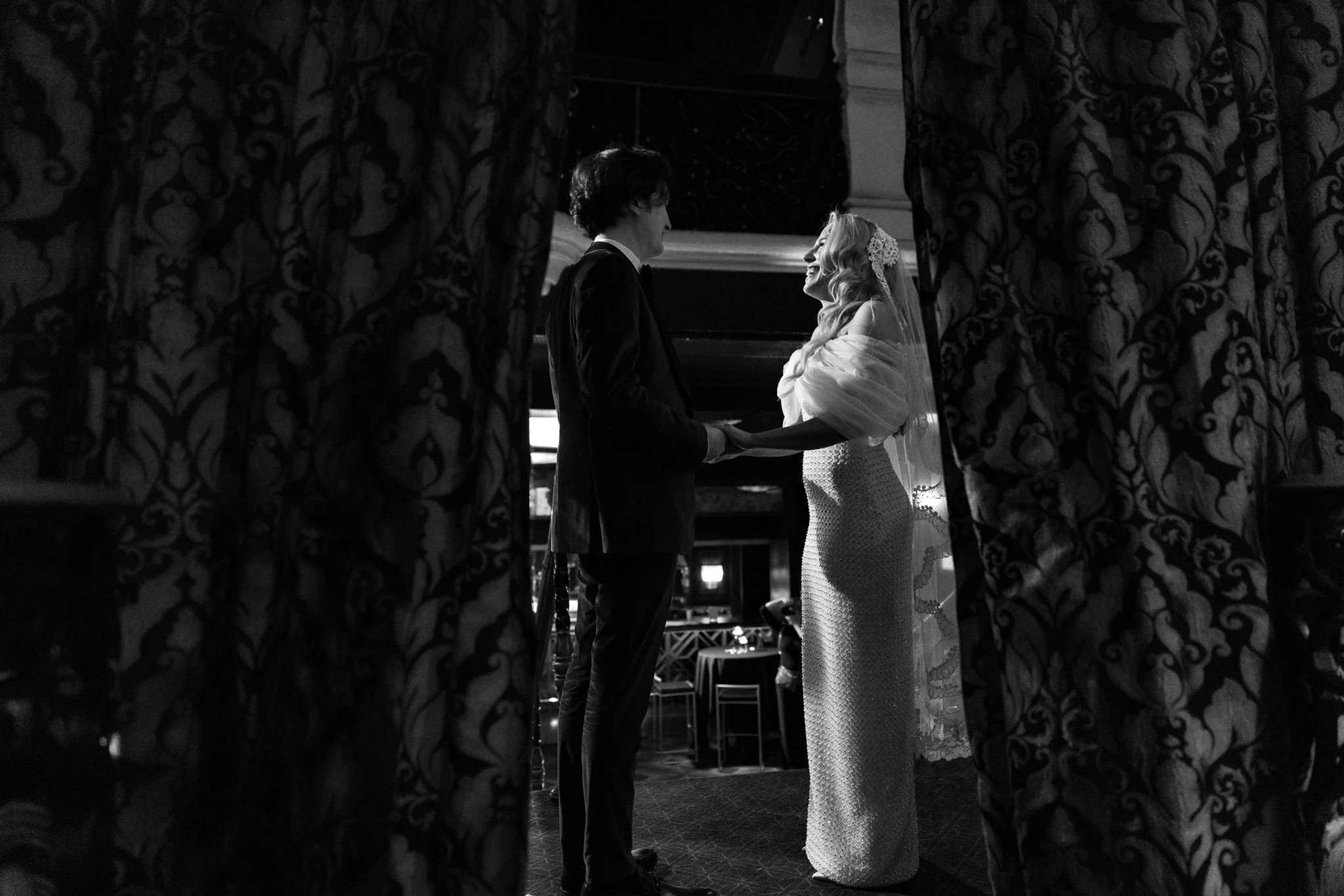 bride &amp; groom first look on their wedding day at Avalon Hollywood