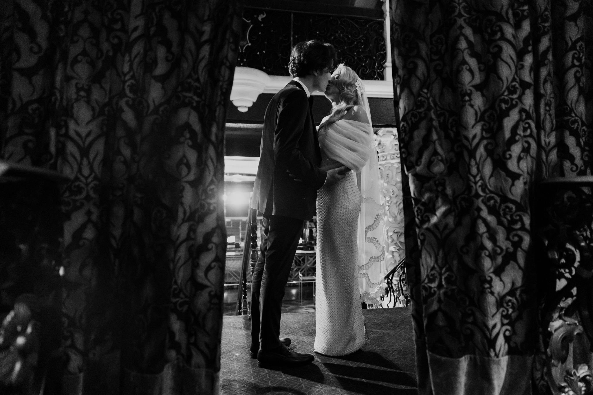 bride &amp; groom first look on their wedding day at Avalon Hollywood
