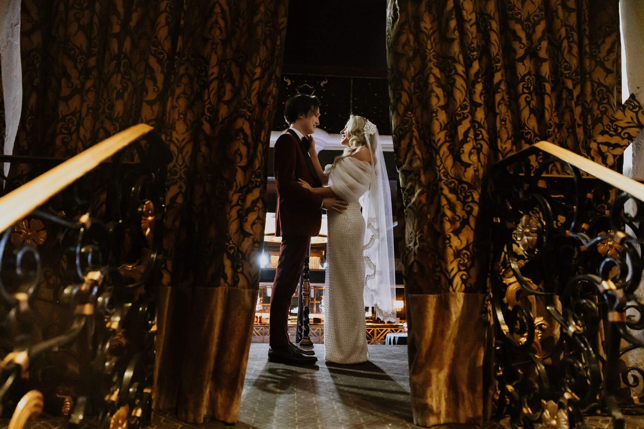bride &amp; groom first look on their wedding day at Avalon Hollywood
