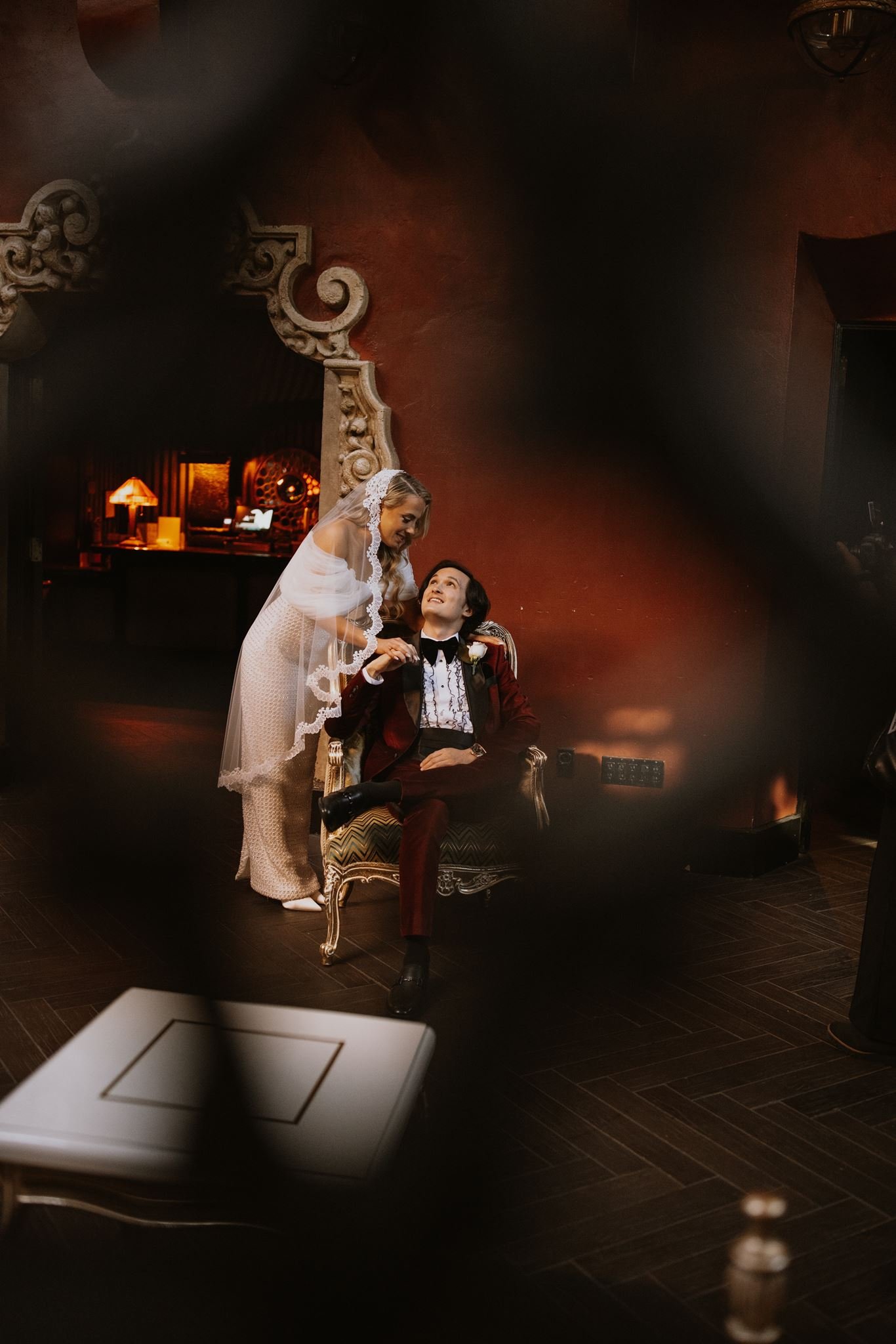 bride &amp; groom first look on their wedding day at Avalon Hollywood