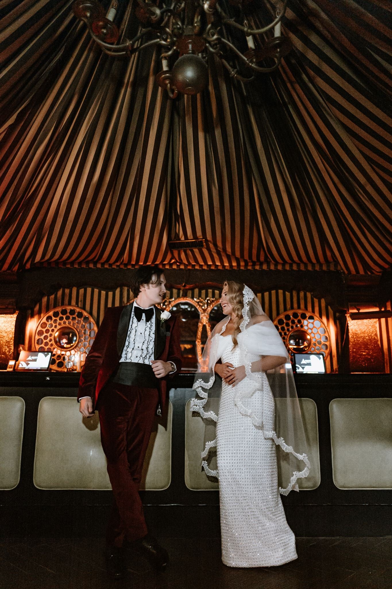 bride &amp; groom first look on their wedding day at Avalon Hollywood