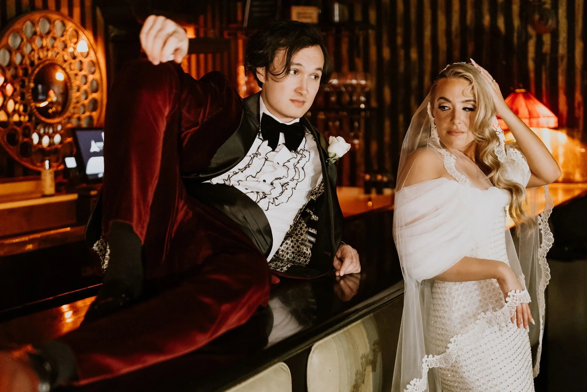 bride &amp; groom first look on their wedding day at Avalon Hollywood