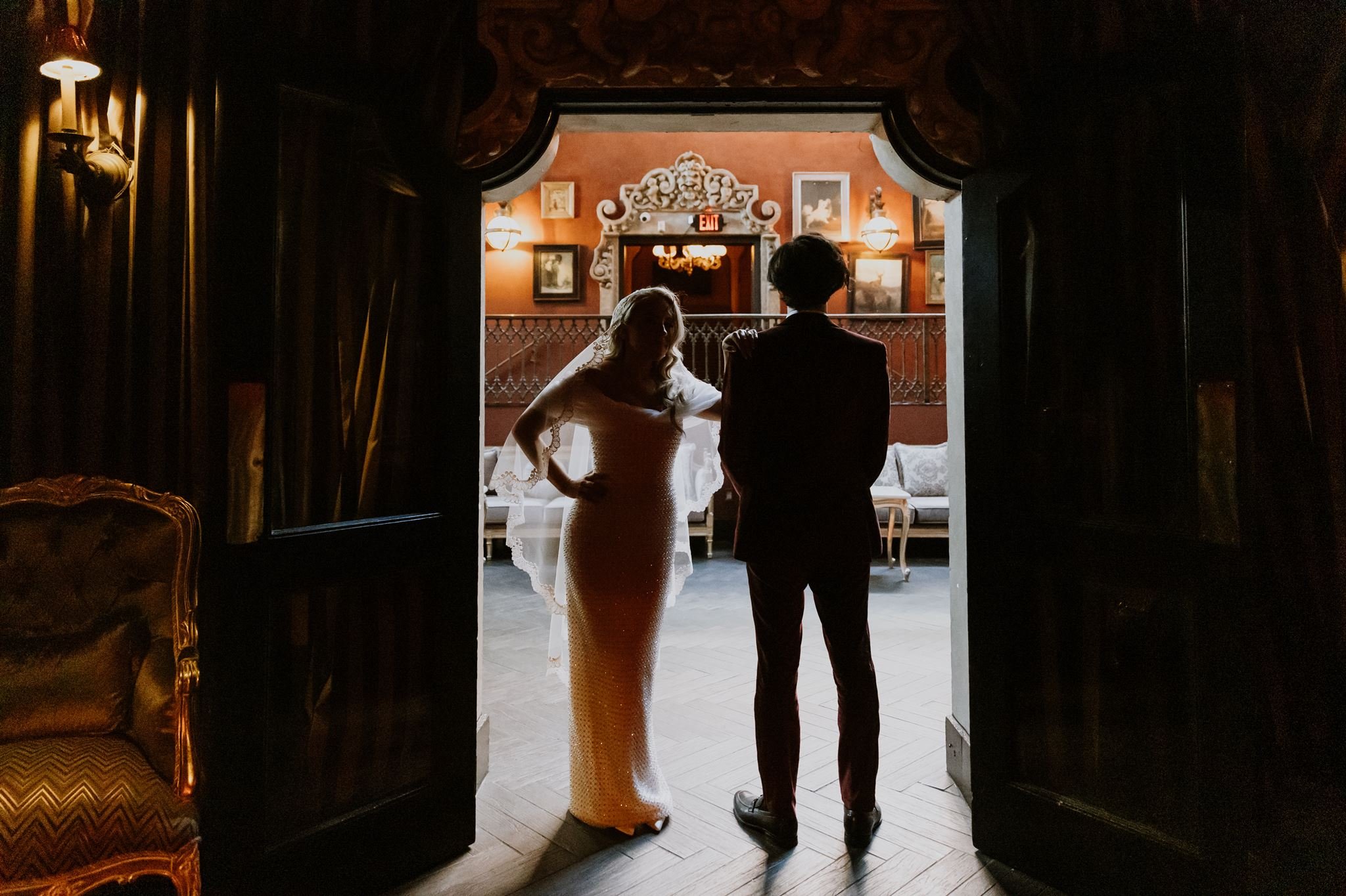 bride &amp; groom first look on their wedding day at Avalon Hollywood