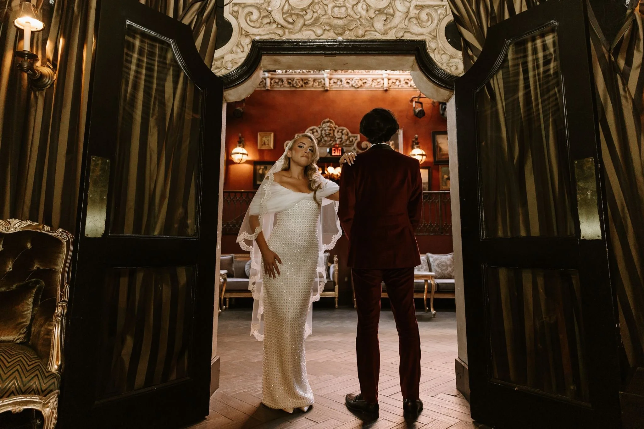 bride &amp; groom first look on their wedding day at Avalon Hollywood