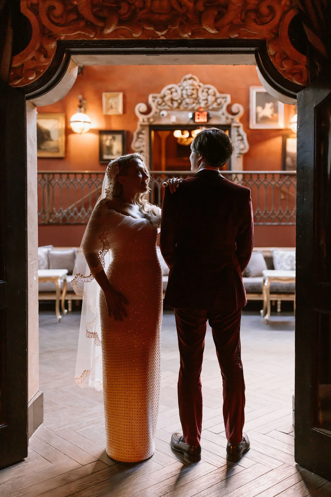 bride &amp; groom first look on their wedding day at Avalon Hollywood