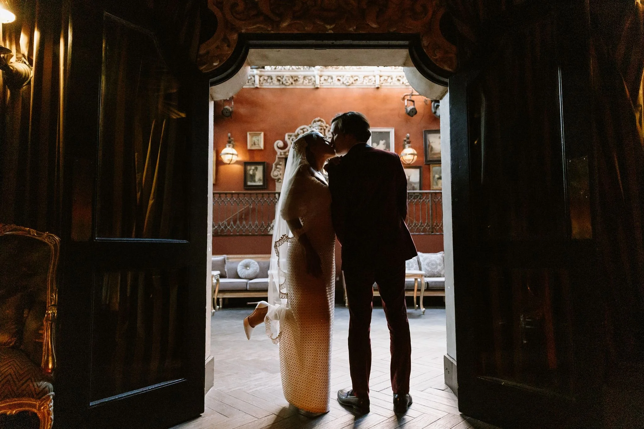 bride &amp; groom first look on their wedding day at Avalon Hollywood