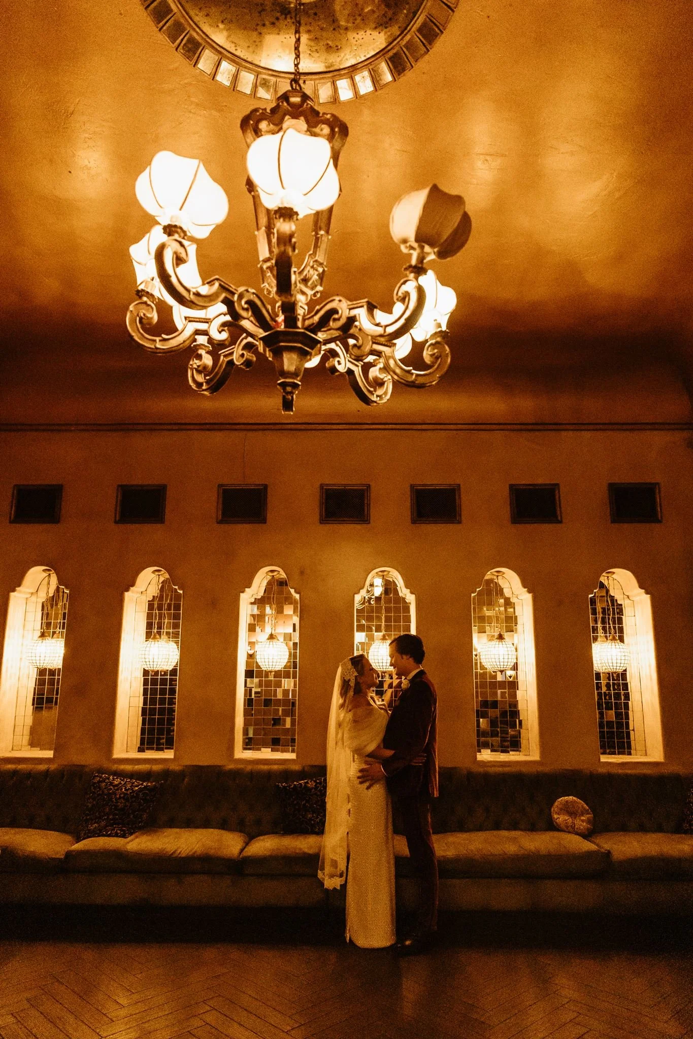 bride &amp; groom first look on their wedding day at Avalon Hollywood
