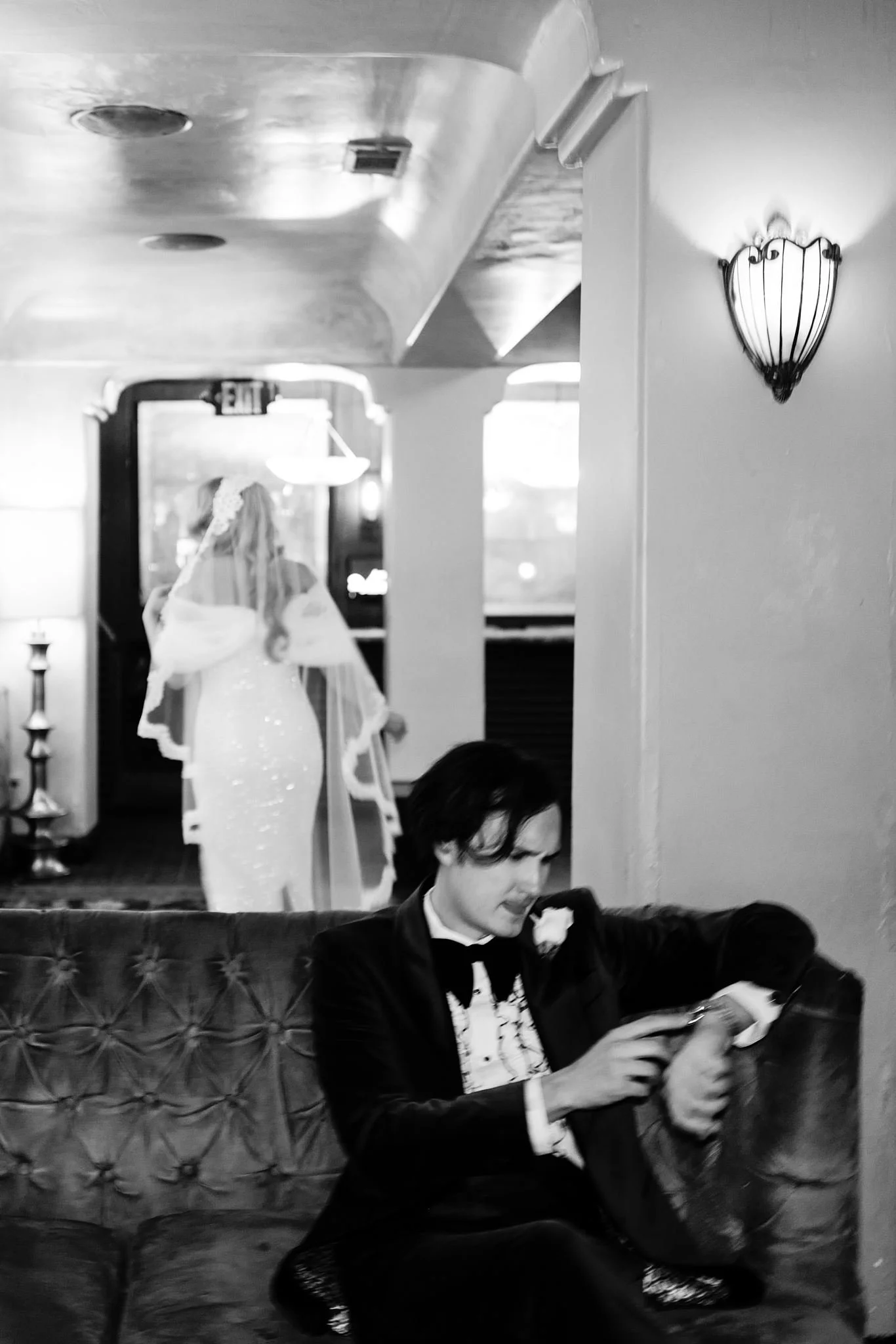 bride &amp; groom first look on their wedding day at Avalon Hollywood
