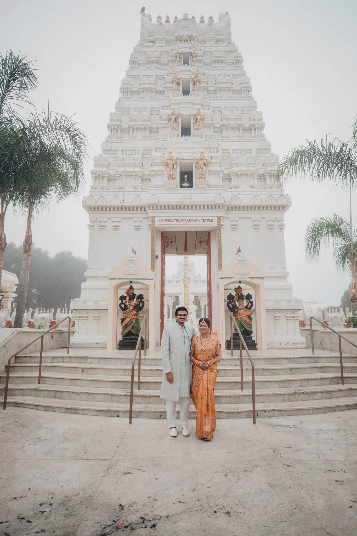 indian wedding couple portrait pre ceremony at malibu hindu temple