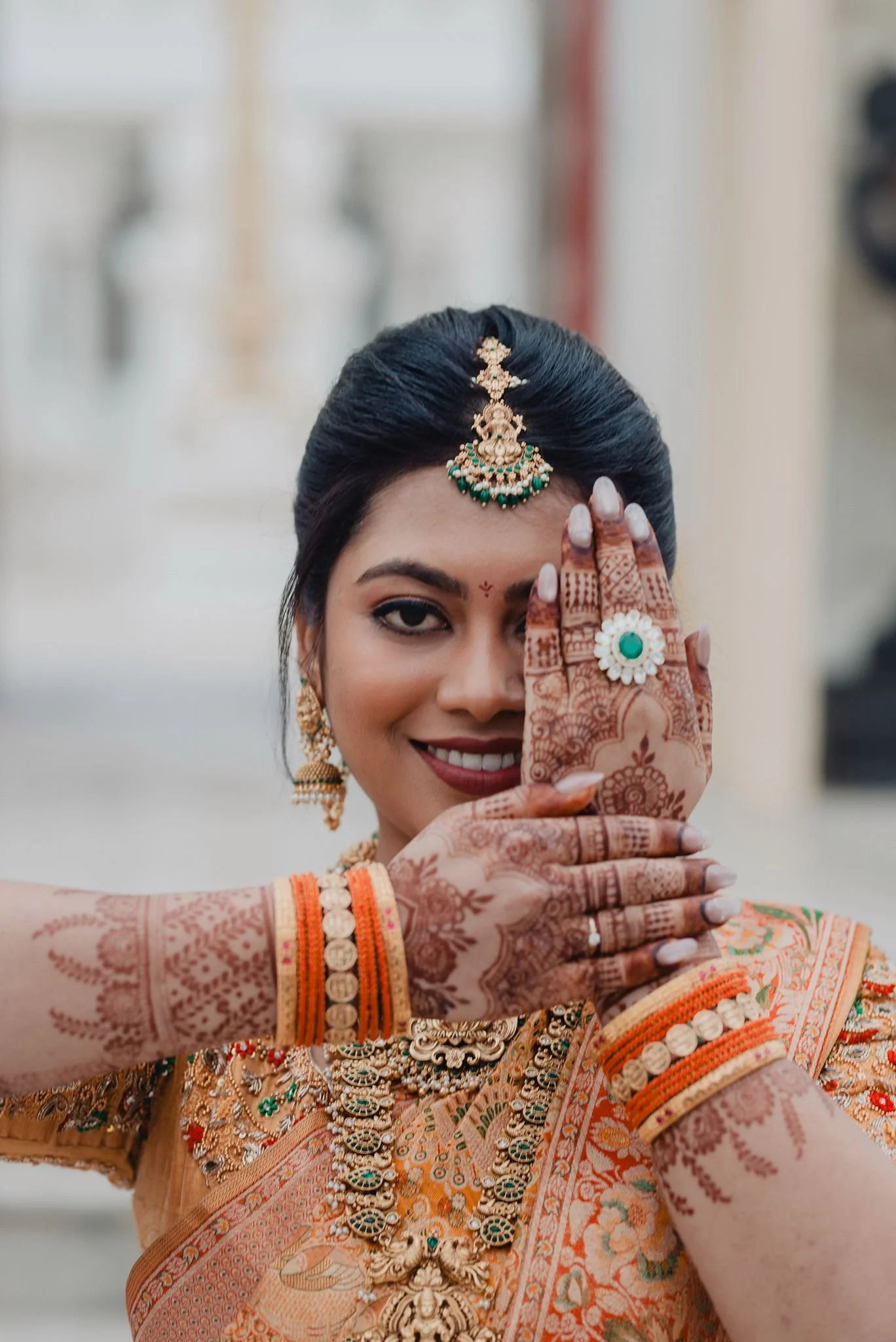 indian wedding couple portrait pre ceremony at malibu hindu temple