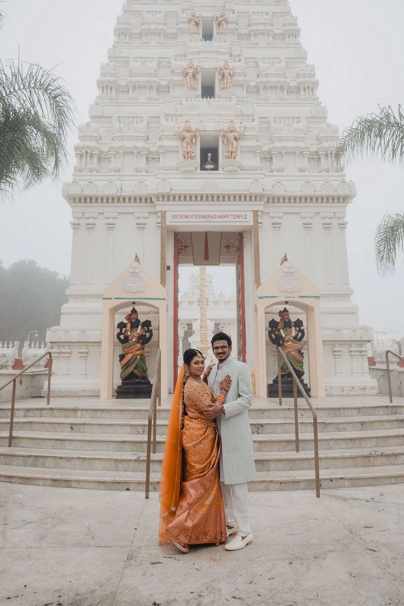 indian wedding couple portrait pre ceremony at malibu hindu temple
