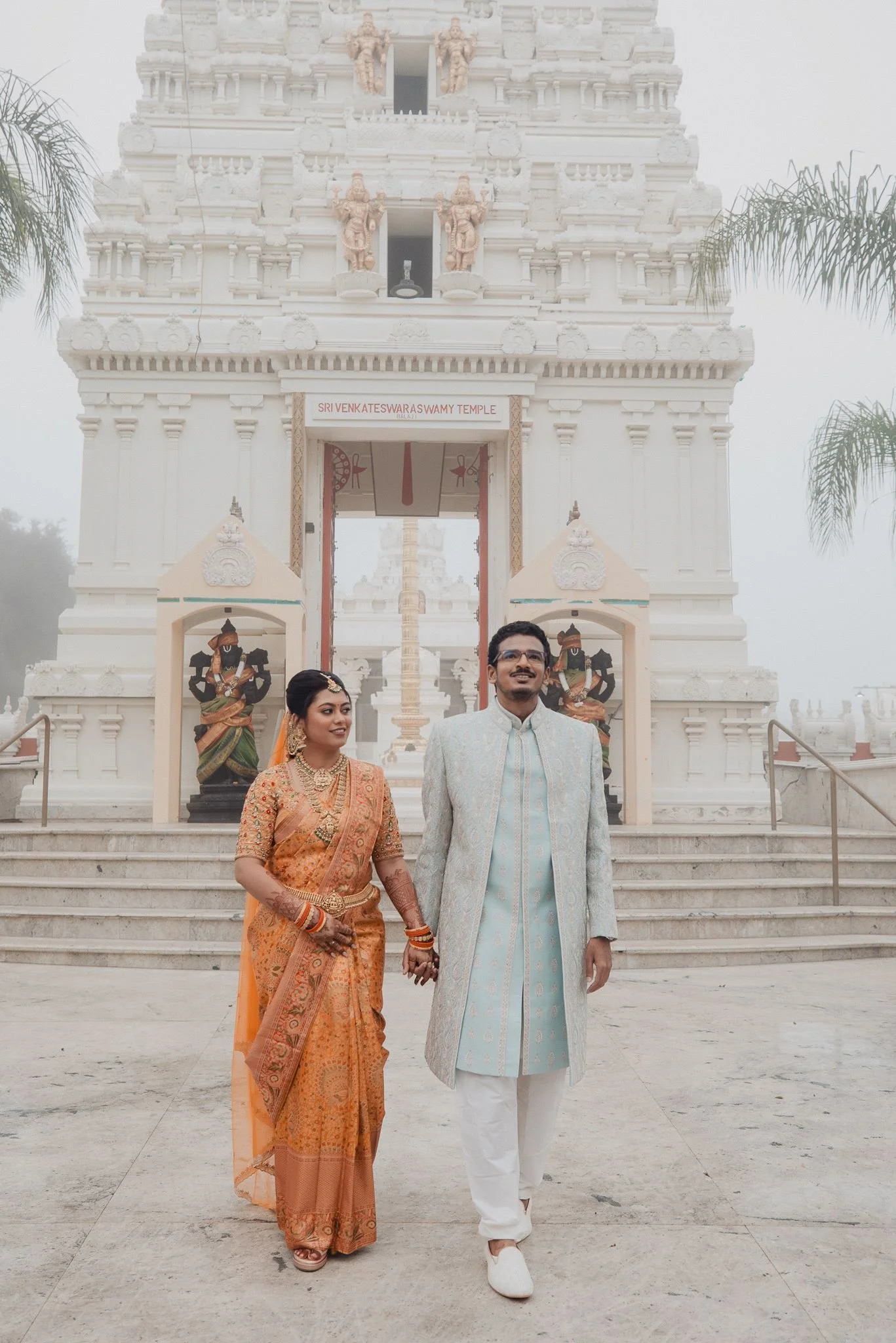 indian wedding couple portrait pre ceremony at malibu hindu temple