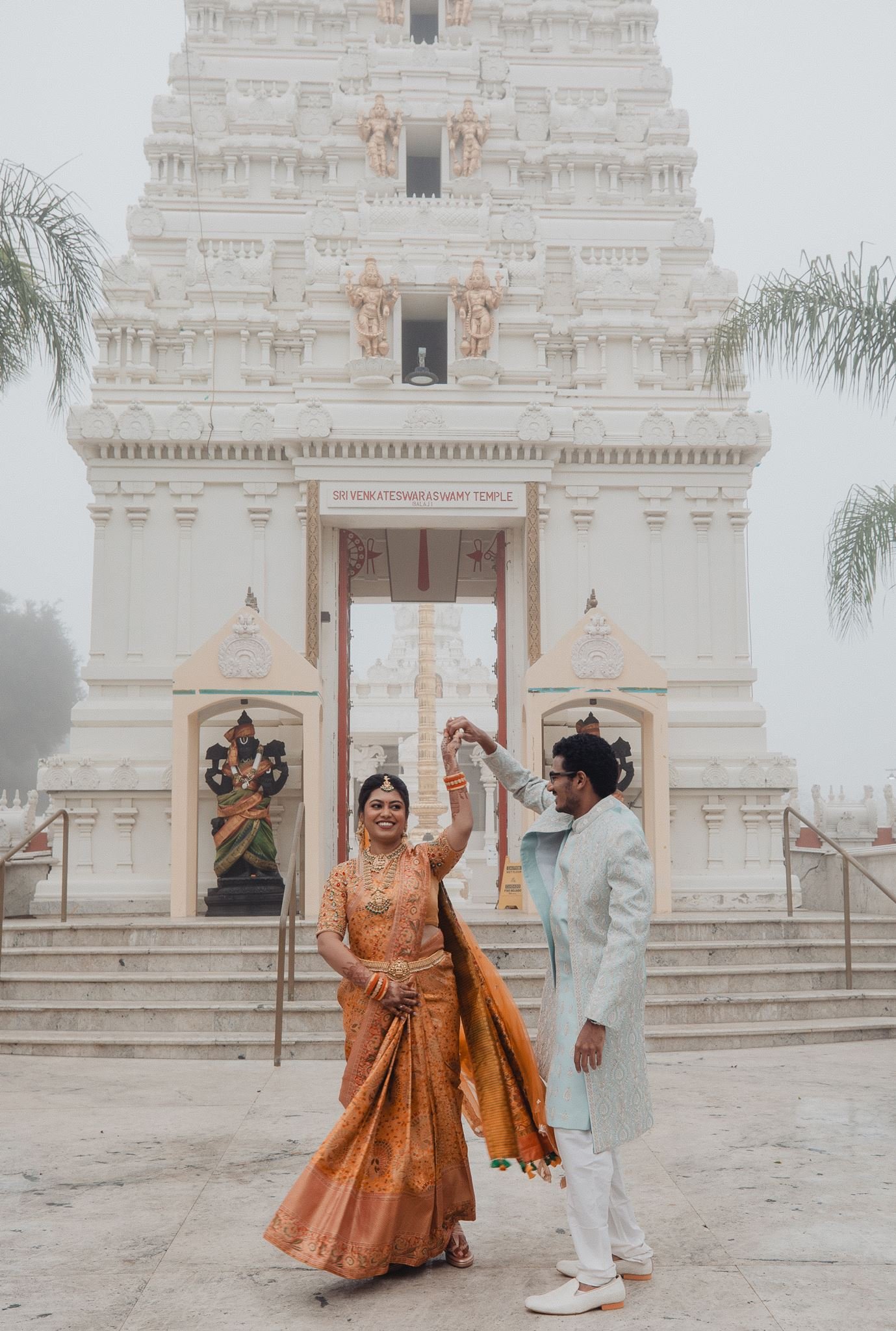 indian wedding couple portrait pre ceremony at malibu hindu temple