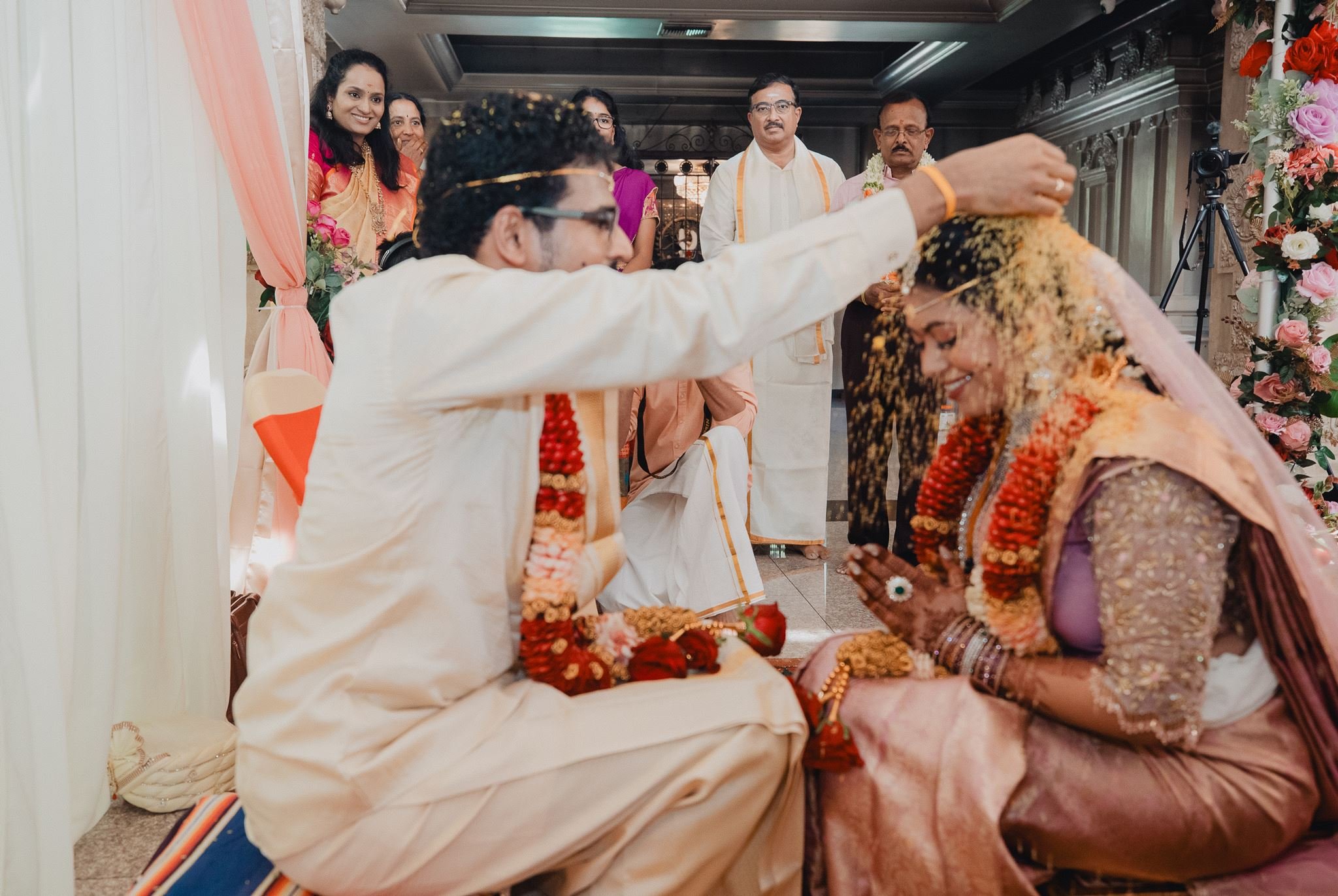 indian wedding couple portrait pre ceremony at malibu hindu temple