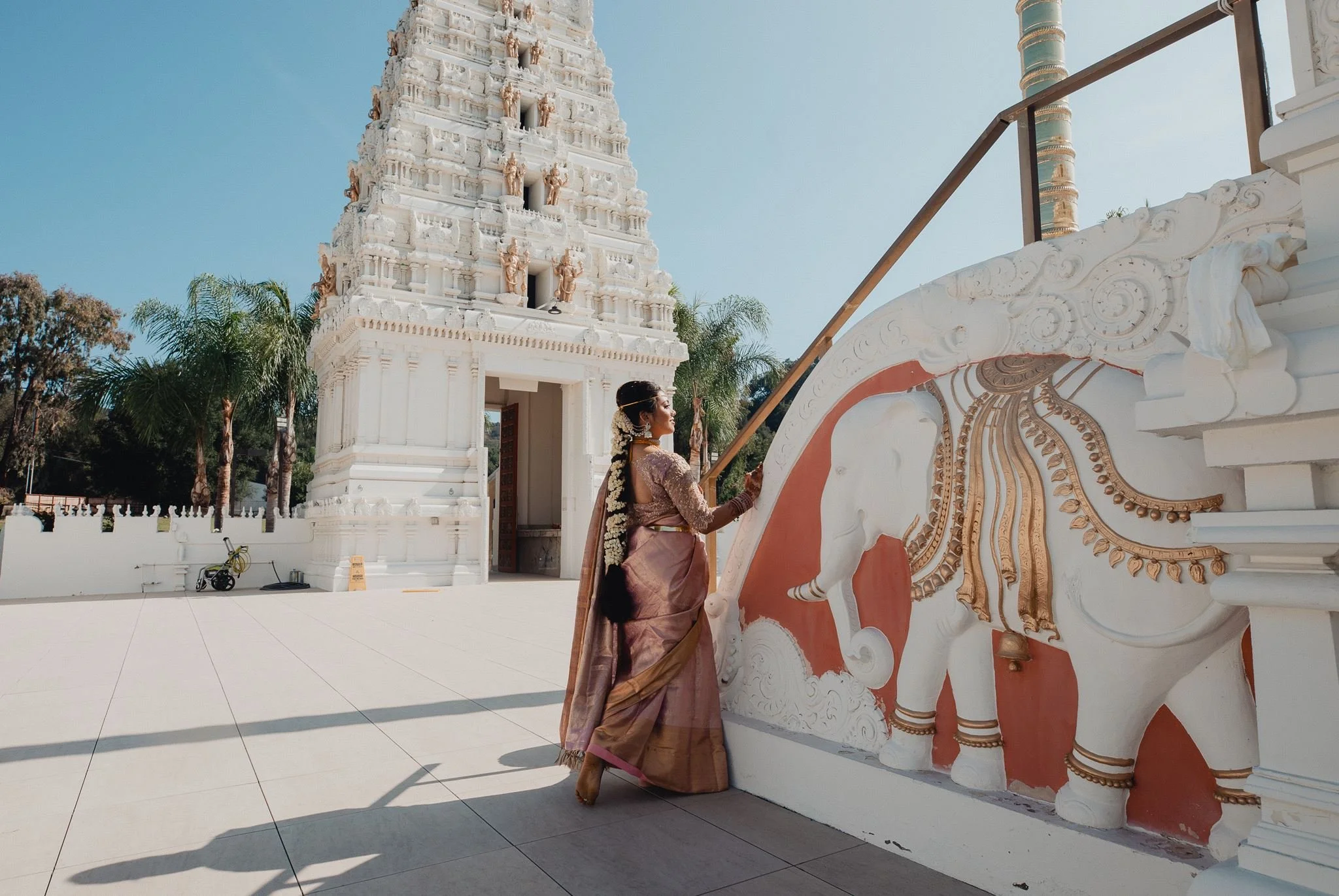 indian wedding couple portrait post ceremony at malibu hindu temple