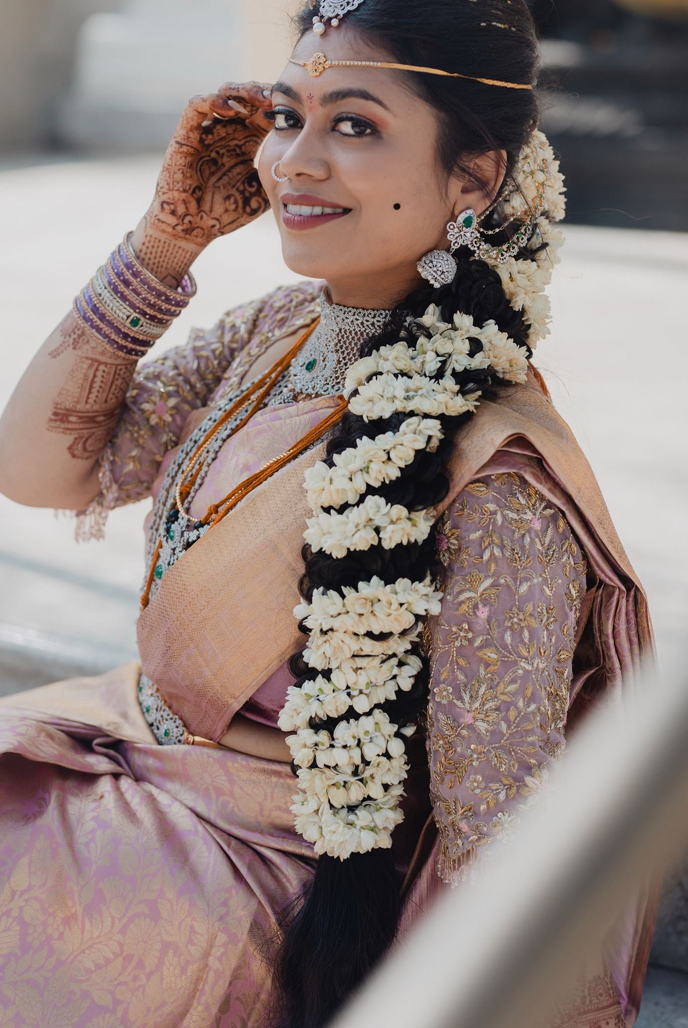 indian wedding couple portrait post ceremony at malibu hindu temple