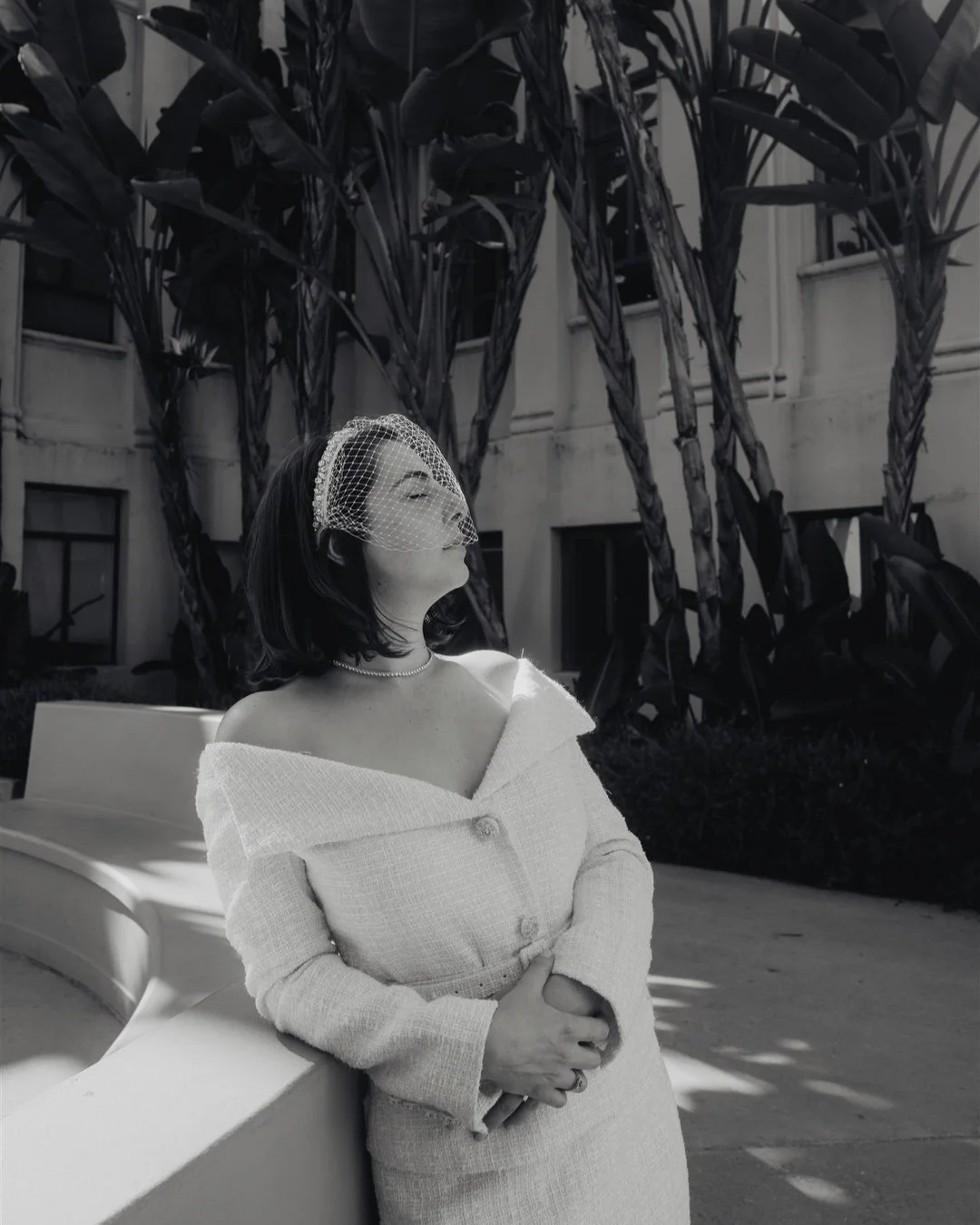 Black and white portrait of a bride at a Beverly Hills wedding