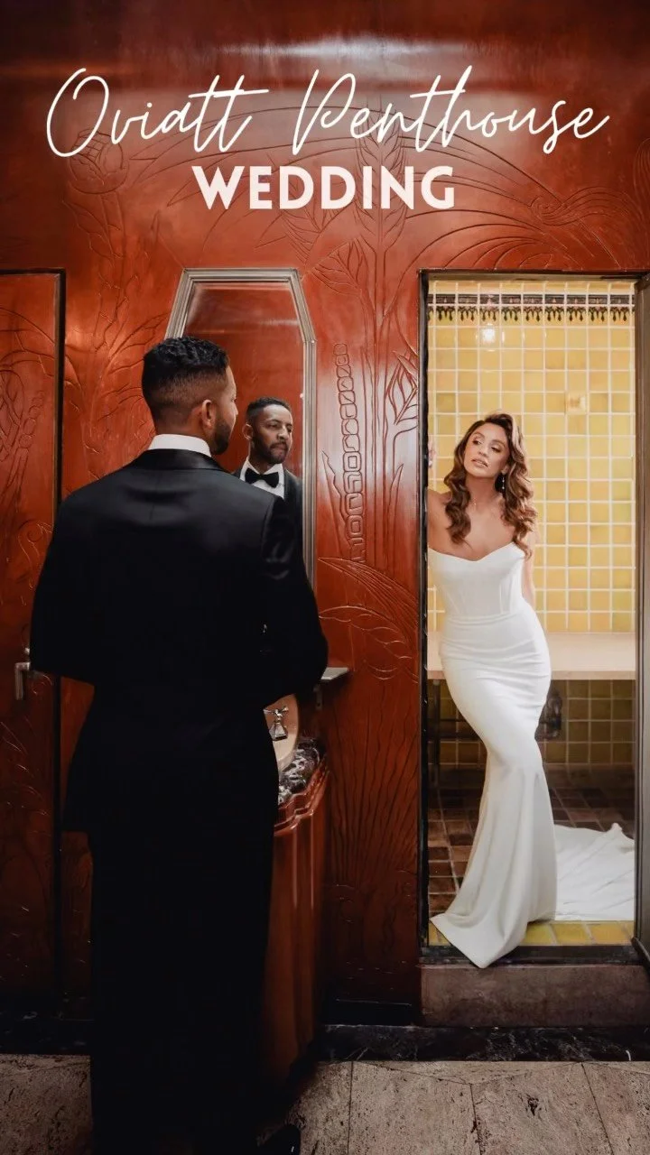 Cover frame of a vertical wedding reel made by a Lulan Studio content creator at the Oviatt Penthouse in Los Angeles.