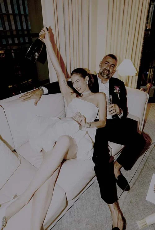 Couple celebrating wedding day