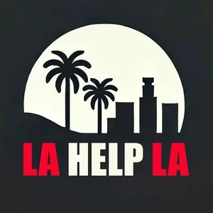 LA Help LA campaign logo: palm trees and the downtown Los Angeles skyline inside a circle