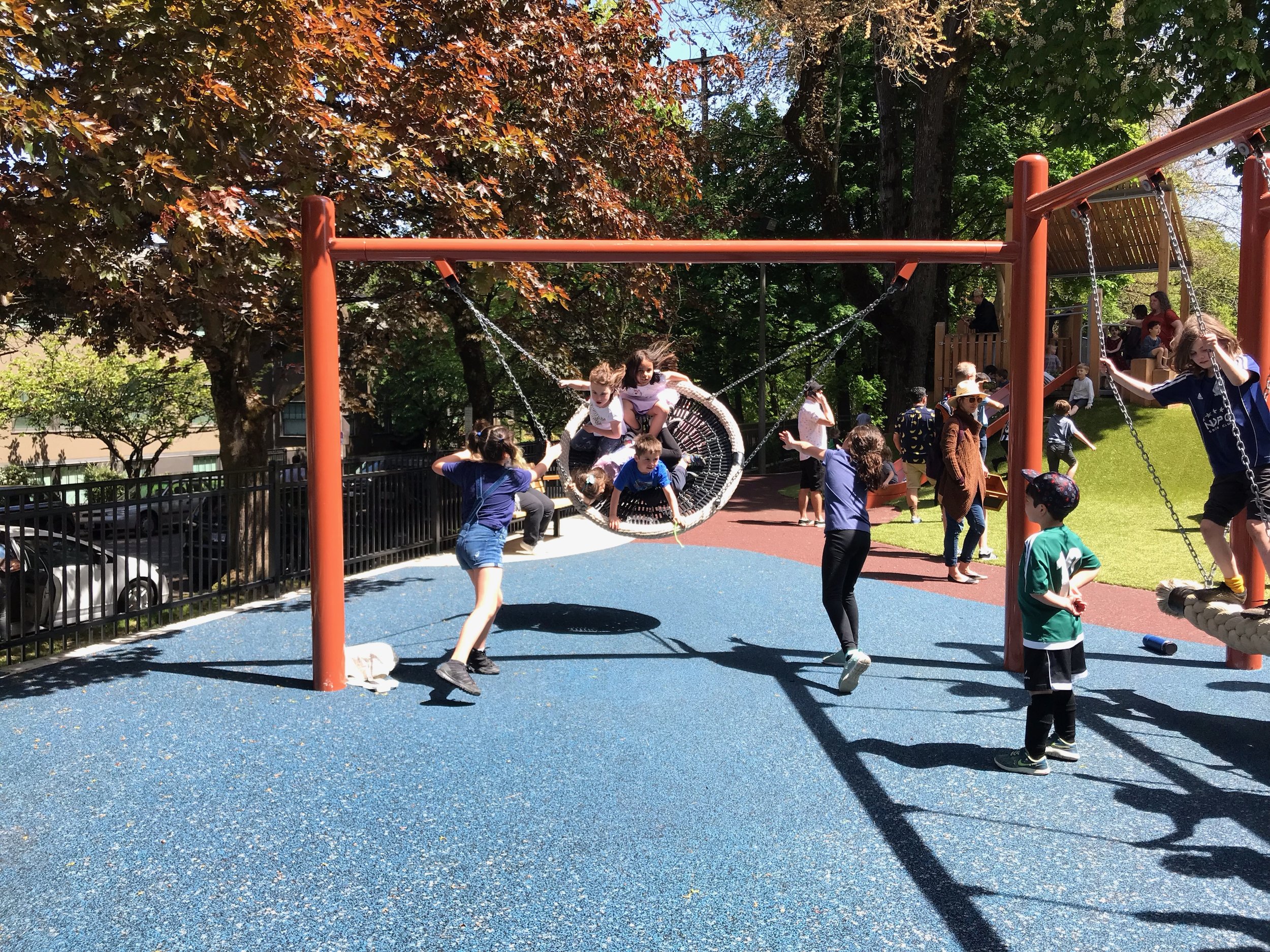 Children on Group Swing at Couch Park Opening