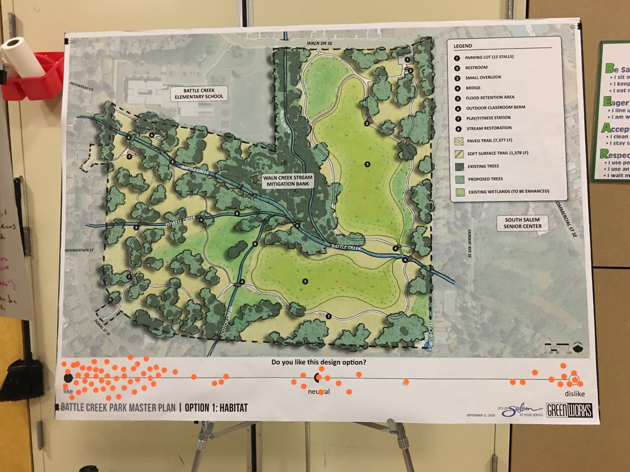 display board showing options for development at battle creek park