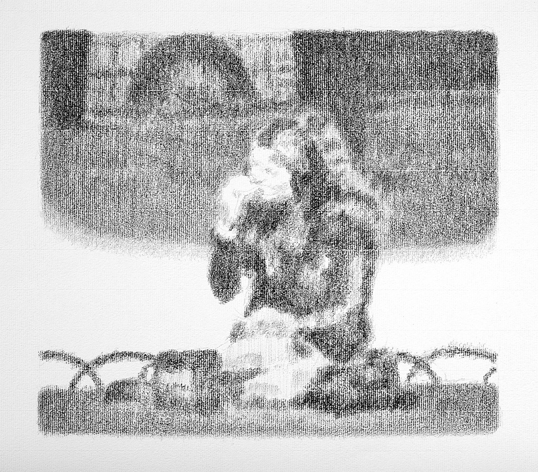 Déjeuner, Place des Vosges (2013 - 25x28cm Conte on Arches MBM Ingres)