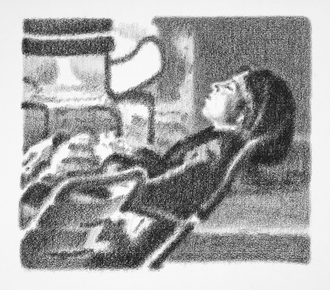 Dormir, Luxembourg Gardens (2013 - 25x29cm Conte on Arches MBM Ingres)