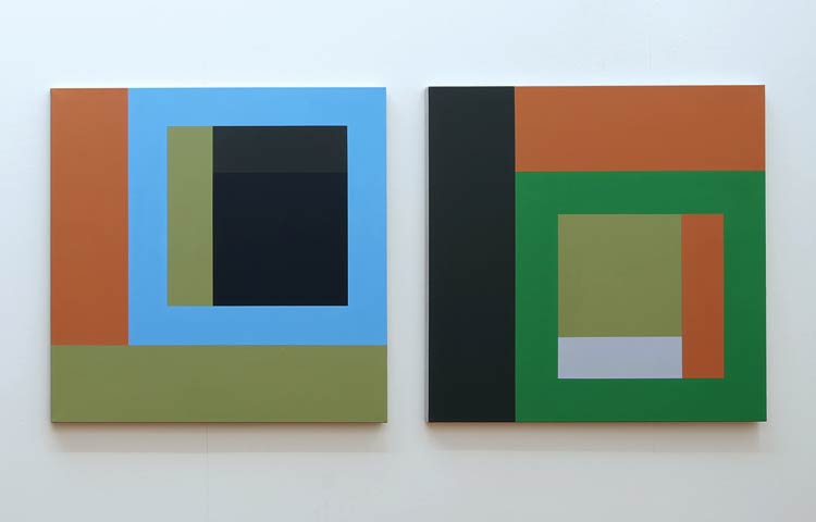    Arp / Moog  , 2013  |  Acrylic on linen, 936 x 936mm each 