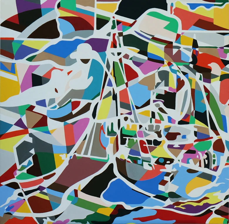   Still Life with Landscape No 4 , 2017 | Acrylic on linen, 840 x840mm 