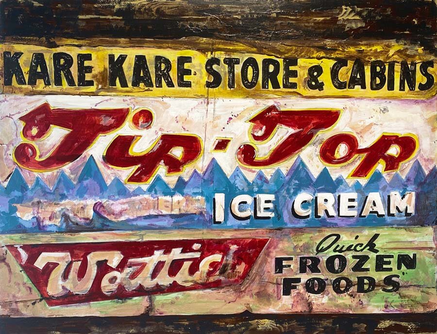   Karekare Store &amp; Cabins , 2021 | Acrylic on canvas 