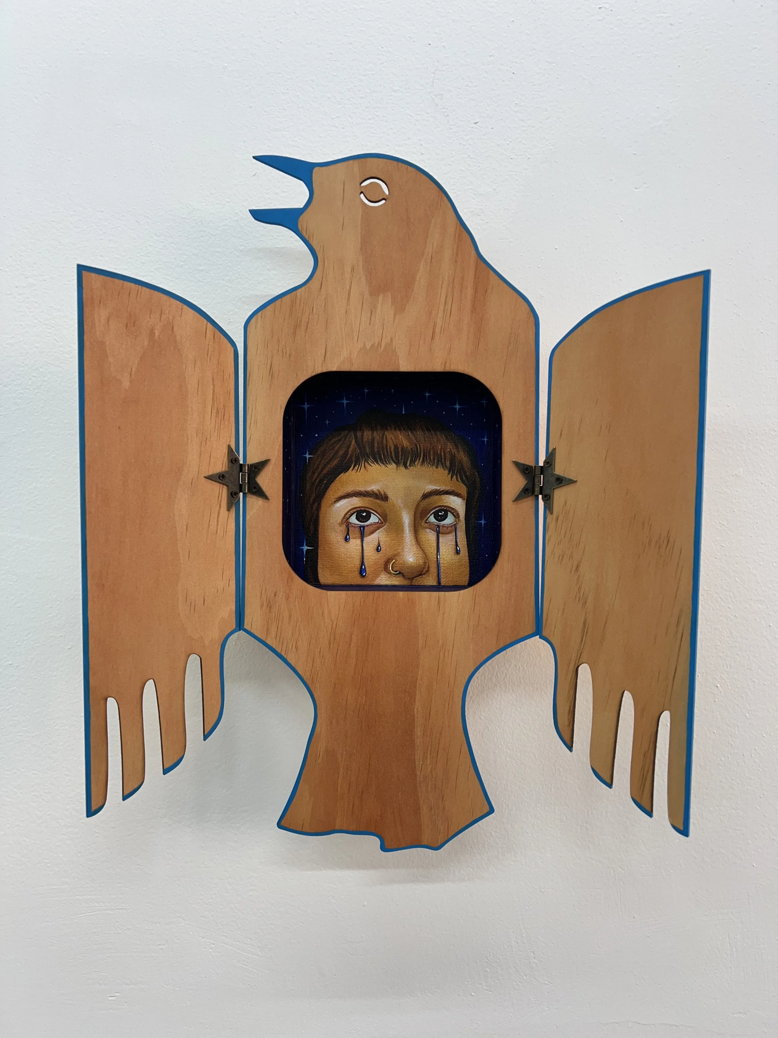  Lamentation, 2026, Acrylic on canvas pad, wood panel, plywood, hinges, 14.25 x 12.4 x 2 in. 