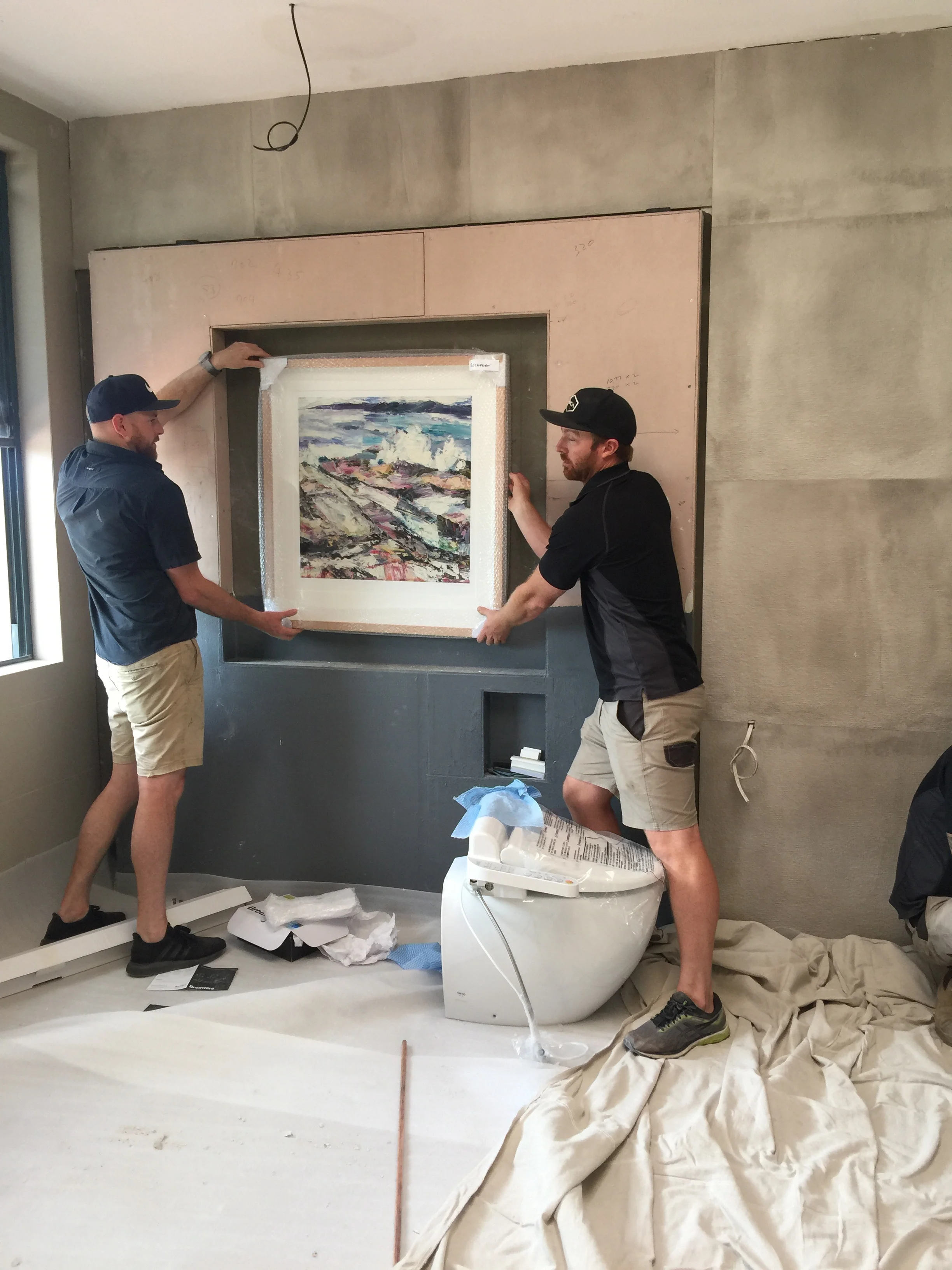 The team from Jim Wilson Constructions check art sizing for a marble niche I designed for a Mosman Project. A schedule is always provided to let all know the beginning and anticipated end to the construction on a project.