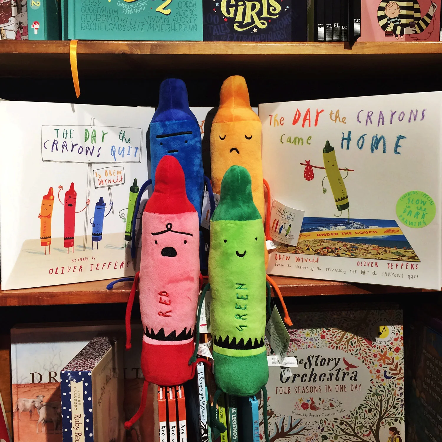 Plush Crayons Sitting on Shelf