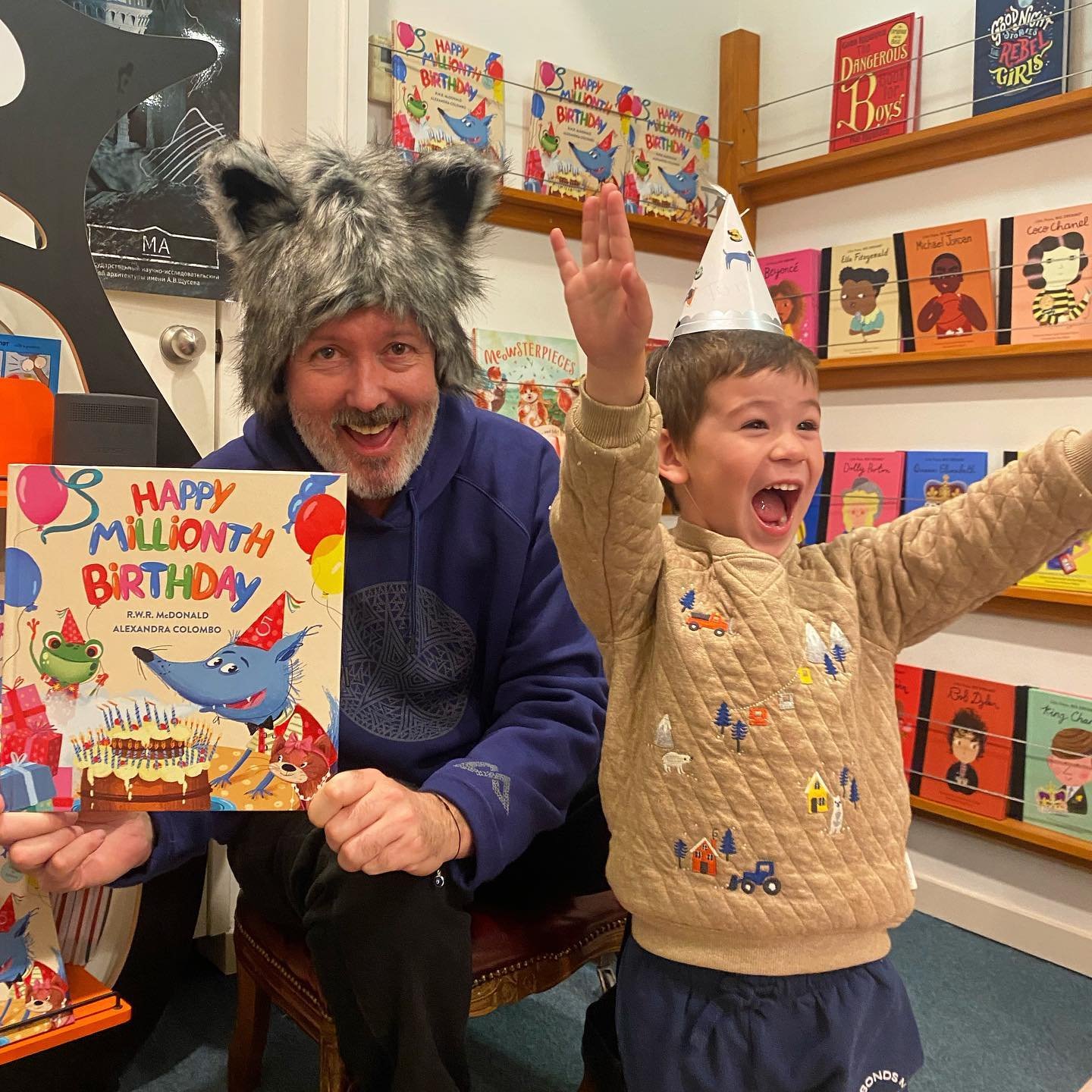 We had a wild time at preschool story time this morning with special guest @rwrmcdonald reading us his hilarious new picture book &lsquo;Happy Millionth Birthday&rsquo; 
Everyone loved the book and had lots of fun making their own party hats. Thanks 