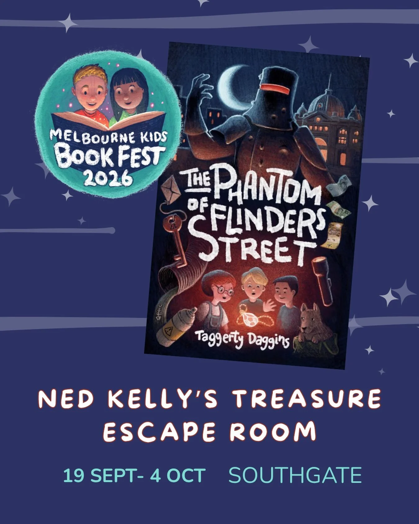 Can you escape Ned Kelly&rsquo;s Treasure Room? This school holidays, solve the puzzles and crack the code in an interactive Escape Room based on the children&rsquo;s novel The Phantom of Flinders Street by Taggerty Daggins⁠.
⁠
Running as part of The