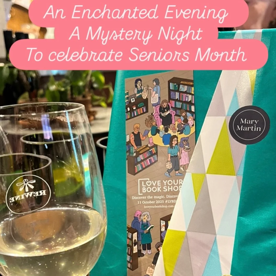 October is Seniors Month and at special request we are delighted to host a Mystery Night with a celebrated author for this very special cohort. 

Meet at the venue where your glass of wine and wrapped book will be waiting for you. Hosted by Jaye who 