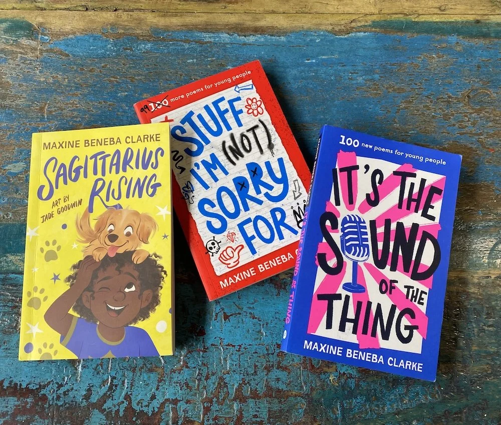 Three of Maxine Beneba Clarkes books for children, The Sound of the Thing, Stuff I'm Not Sorry For, Sagittarius Rising