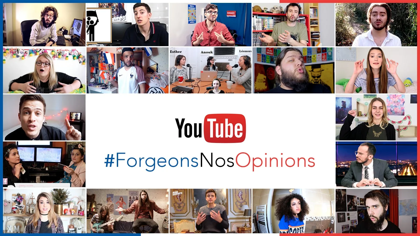  #ForgeonsNosOpinions was a campaign to engage young voters in the 2017 French Elections. The campaign, #ForgeonsNosOpinions (Form your opinions) featured top French creators and all eleven presidential candidates, totaling 3.7 million views. 