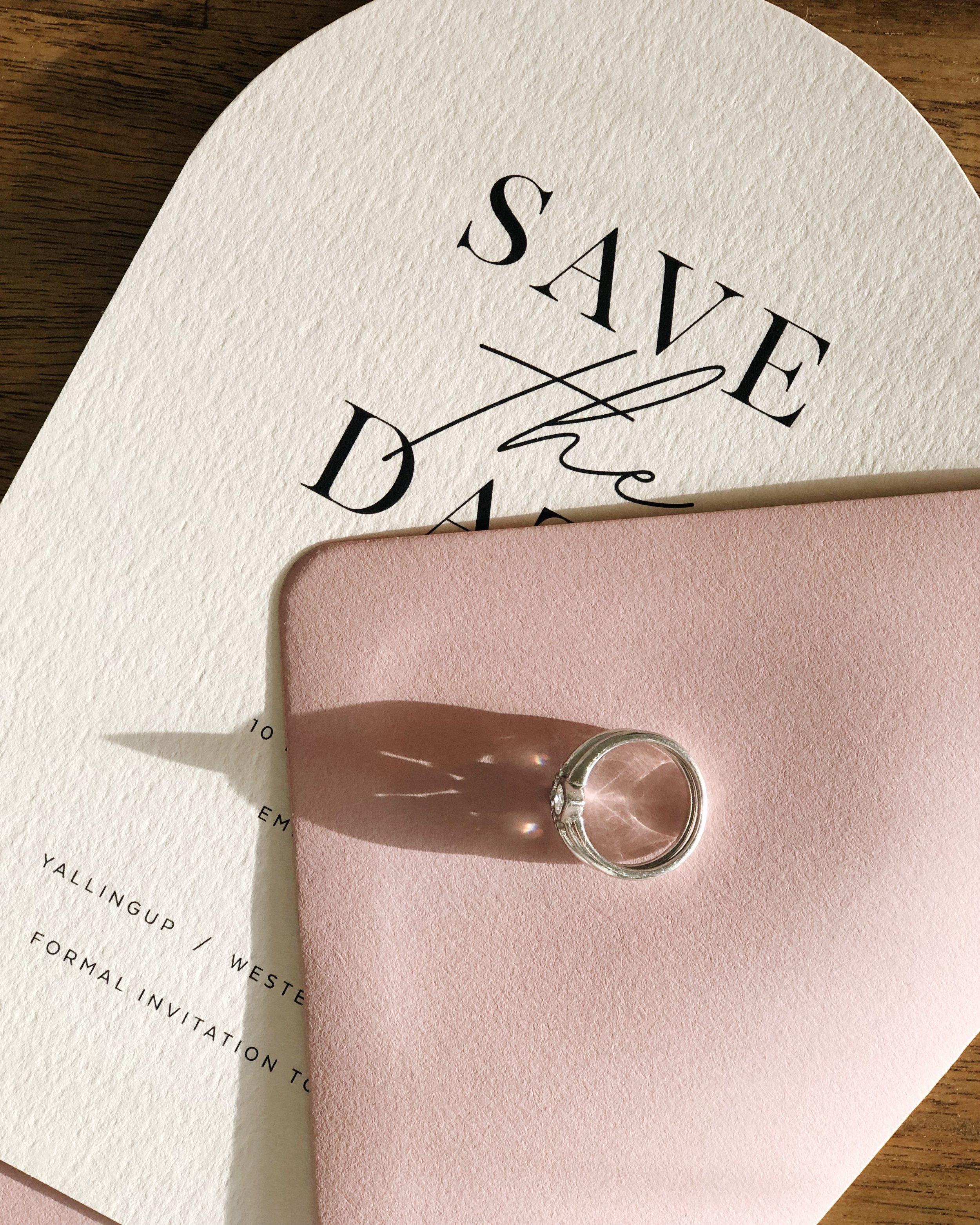 “I Do 2.0” - Arch Shape on Almond with Wild Rose Envelope