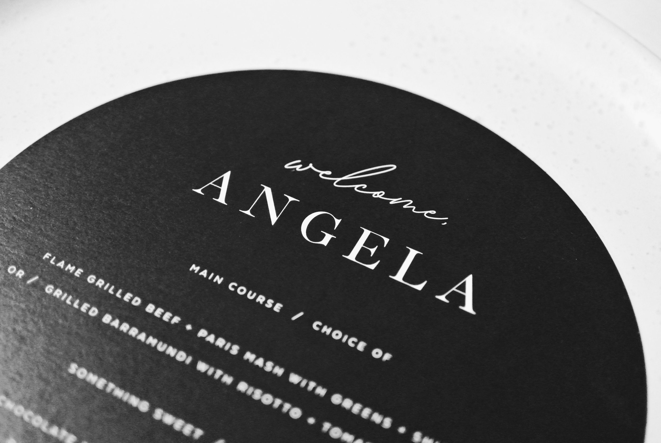 ‘Something New’ Round Menu in Black with Guest Name