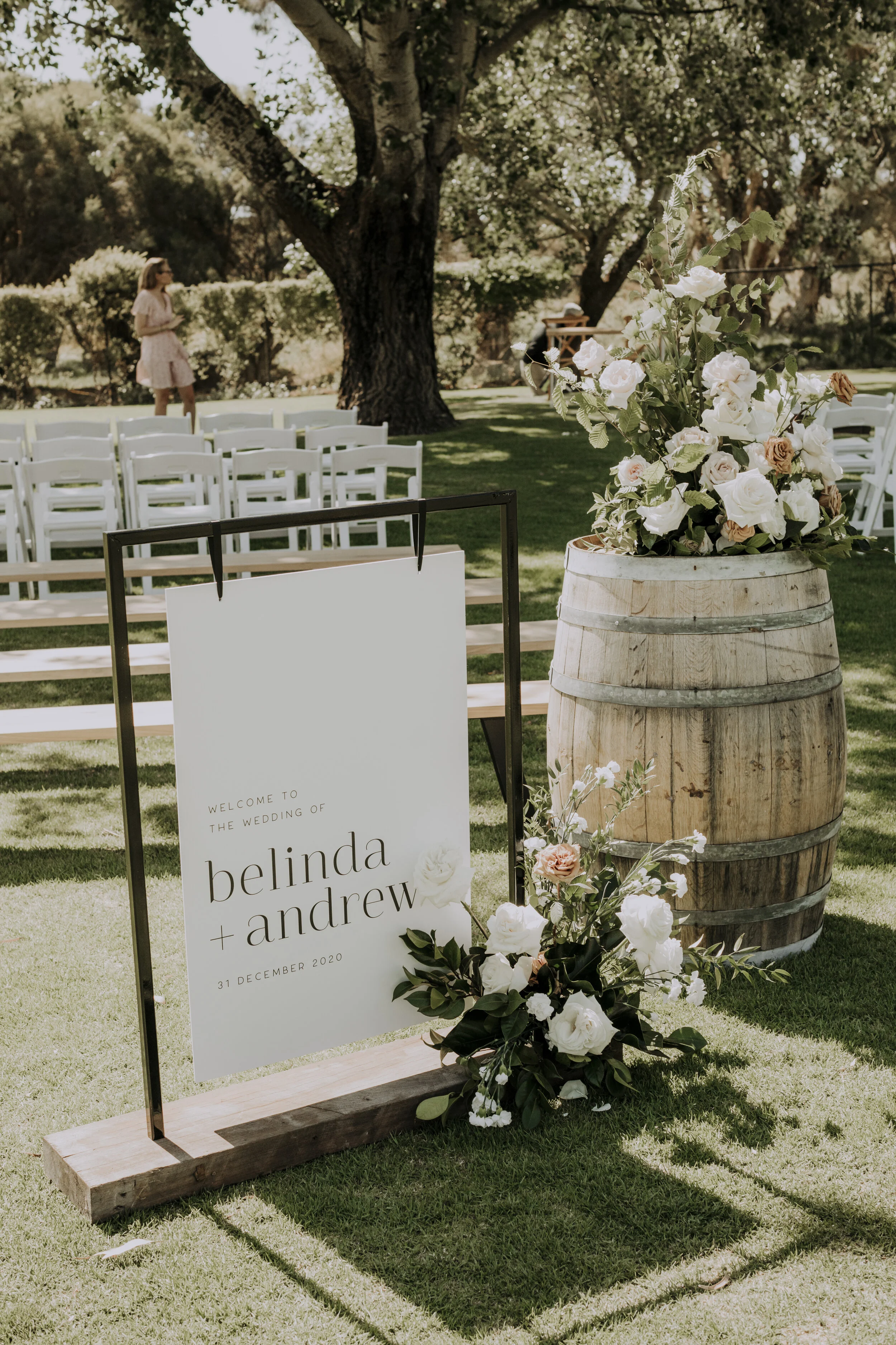 600 x 900 Welcome Sign | Black Text on White | Foam Board  |  Black and Timber Stand Hire  |  Photo by Keeper Creative